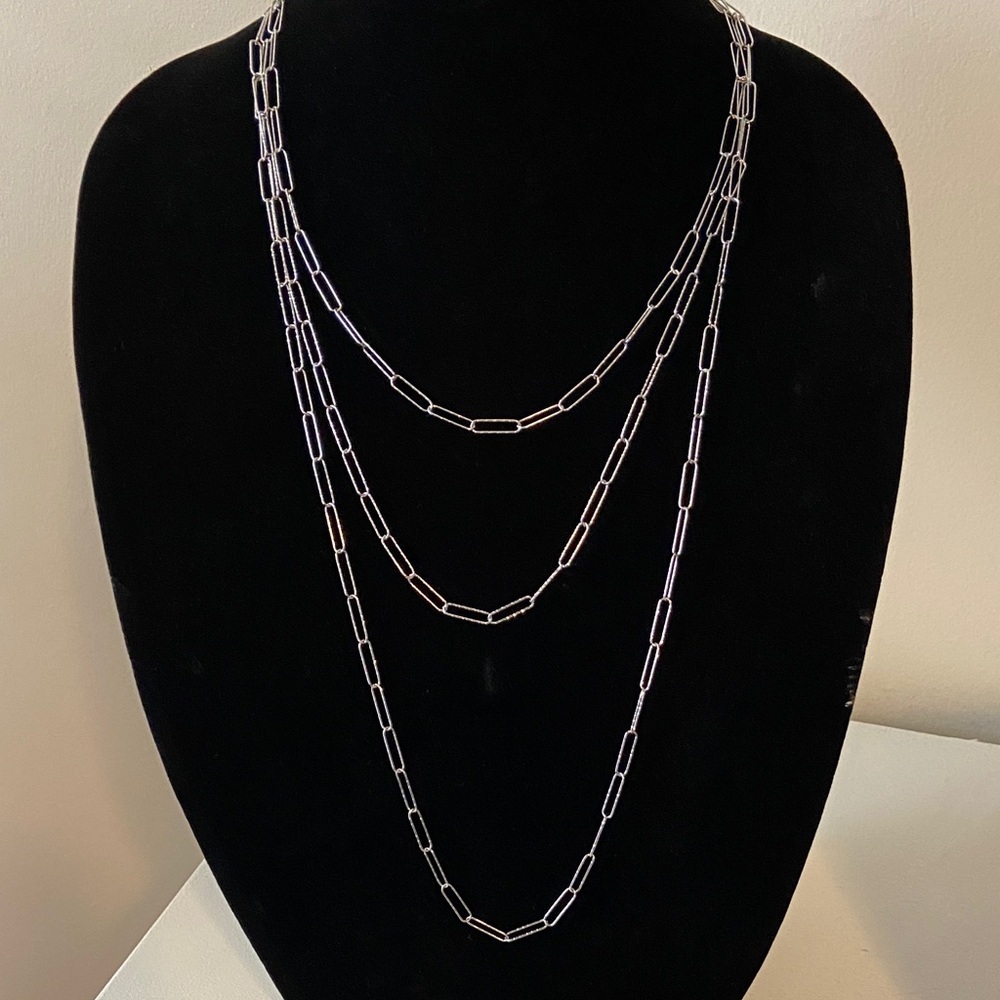 Bellezza Bronze 3 Strand Paperclip Elongated Link Necklace 
Silver